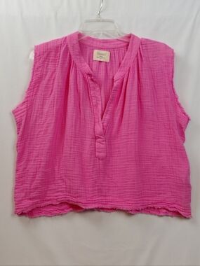 9Seed Resort Sleeveless Gauze Top Women's Size Small Bright Pink Cropped